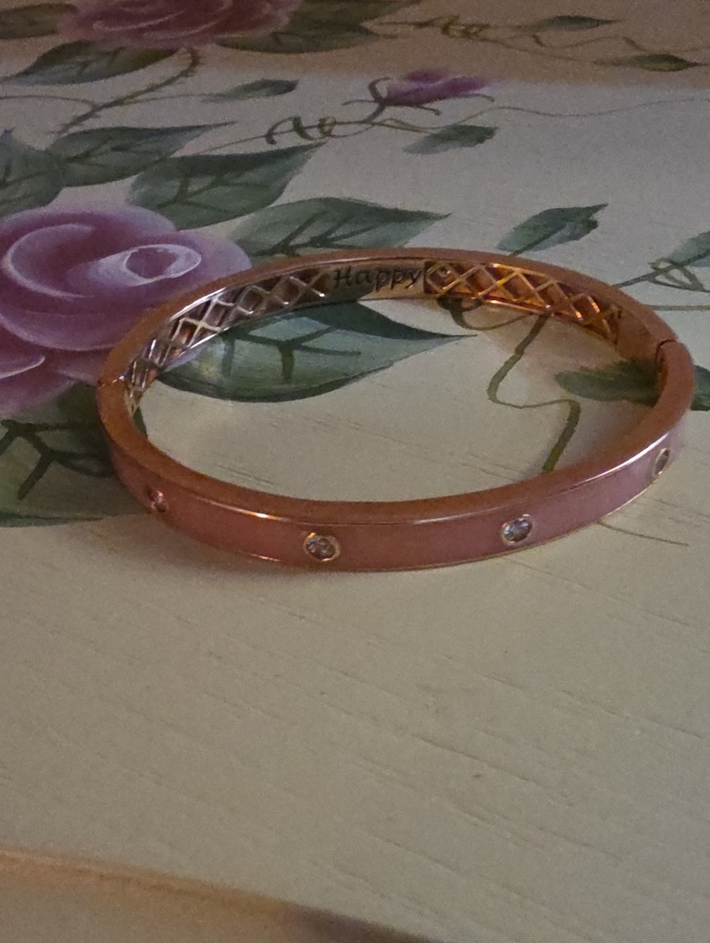 Diamonique Affirmation Bezel Stone CZ Enamel Bangle Bracelet